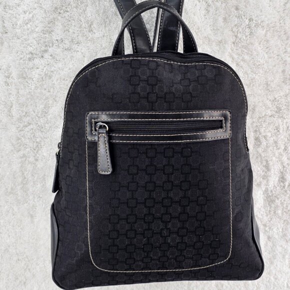 NINE WEST Black Faux Leather and Canvas Small Backpack Contrast Stitching - Picture 13 of 14